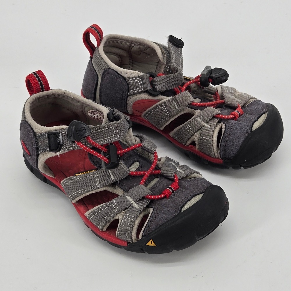 KEEN Seacamp II CNX Waterproof Hiking Sandals Grey Red Toddler Kids Size 9